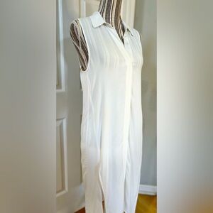 Sheer Central Park West Sleeveless White Collared Tunic Maxi Dress